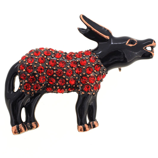 Patriotic Ruby Red Donkey Brooch Pin