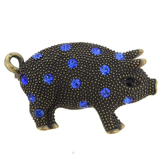 Vintage Style Sapphire Blue Piggie Crystal Pin Brooch