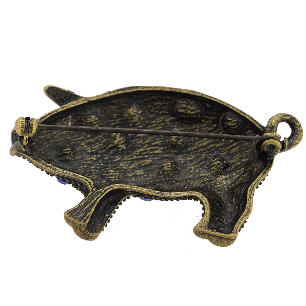 Vintage Style Sapphire Blue Piggie Crystal Pin Brooch