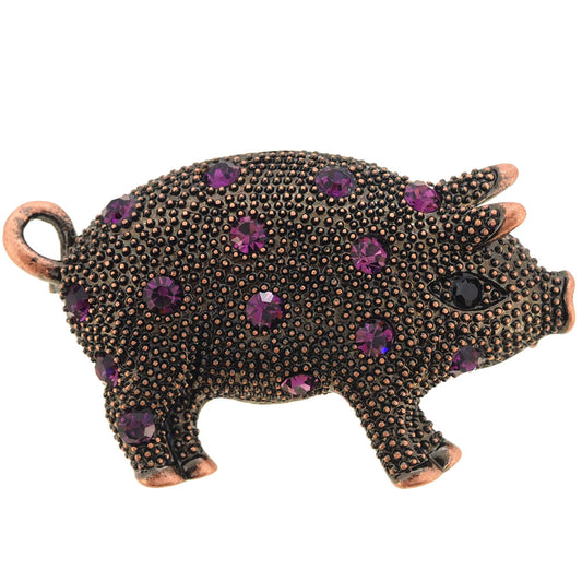 Vintage Style Amethyst Purple Pig Pin Brooch