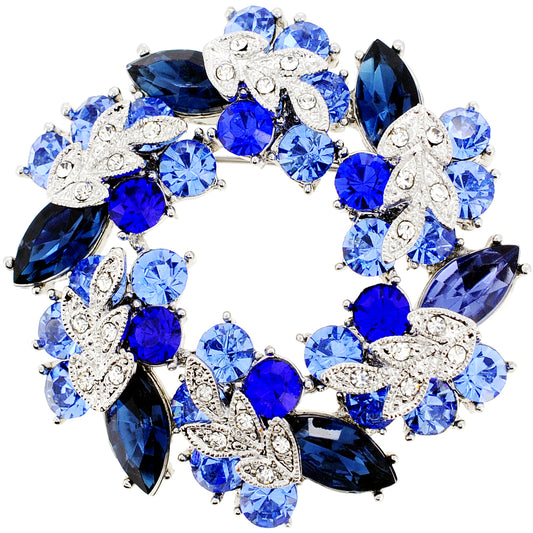 Multicolored Blue Wreath Crystal Pin Brooch And Pendant