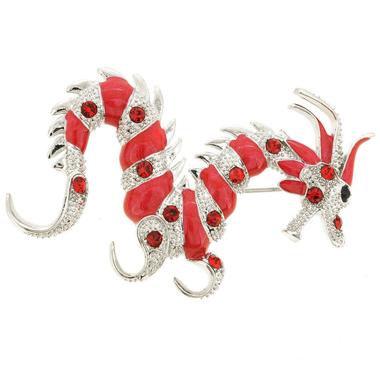 Red Chinese Dragon Crystal Pin Brooch