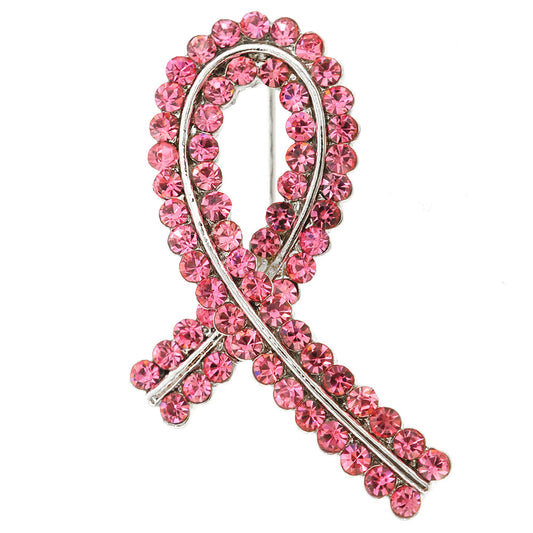 Pink Ribbon Crystal Pin Brooch