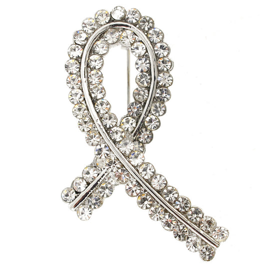 White Crystal Ribbon Pin Brooch