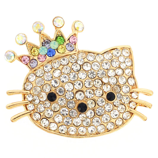 Kitty With Crown Crystal Pin Brooch