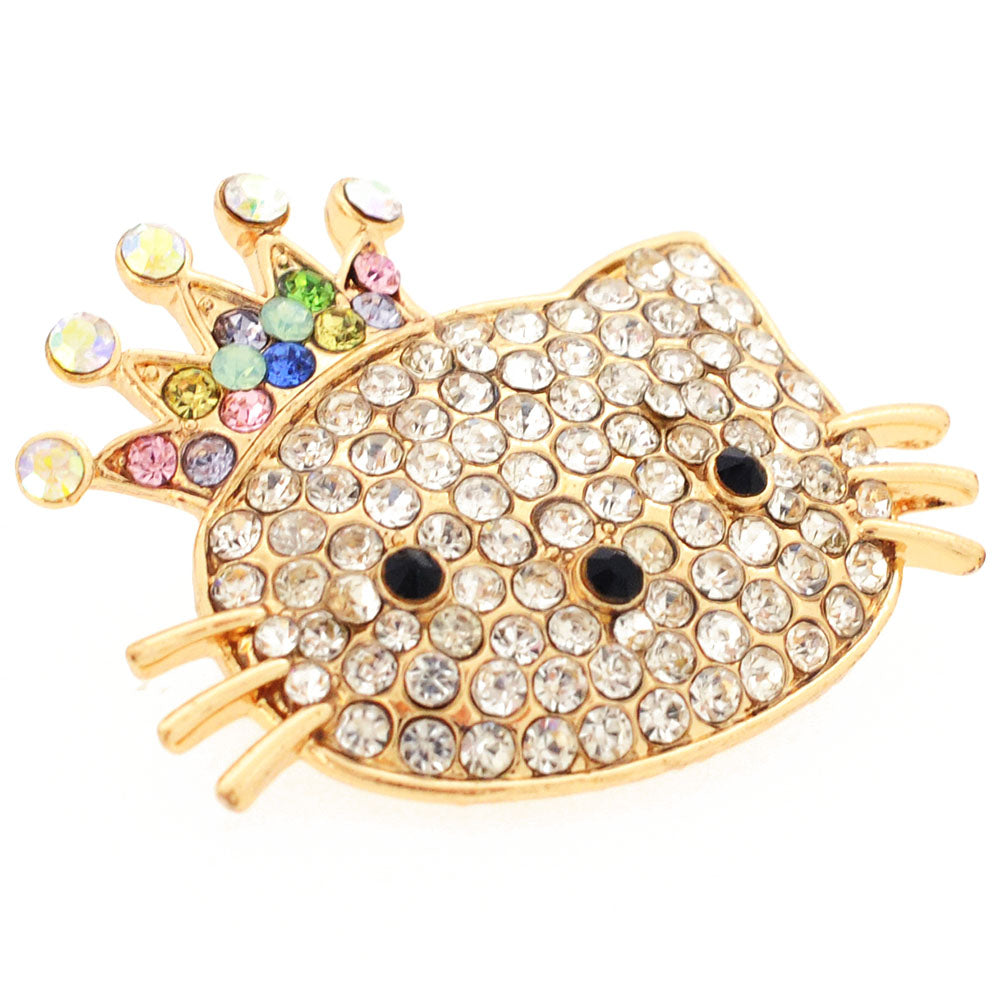 Kitty With Crown Crystal Pin Brooch