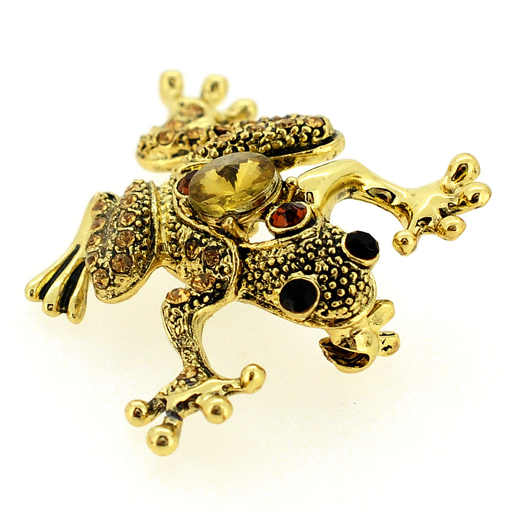 Crystal Golden Frog Pin Brooch