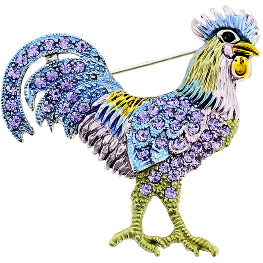 Light Purple Rooster Swarovski Crystal Pin Brooch