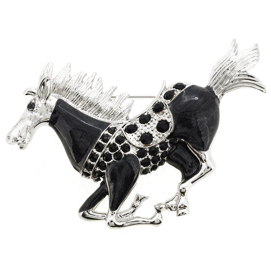 Black Gallop Horse Animal Pin Brooch