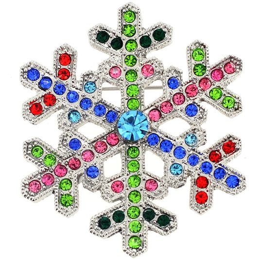 Multicolor Christmas Snowflake Crystal Pin Brooch