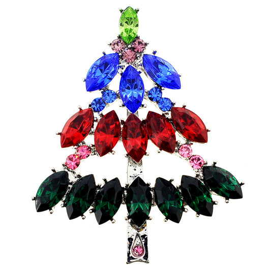 Multicolor Christmas Tree Crystal Pin Brooch