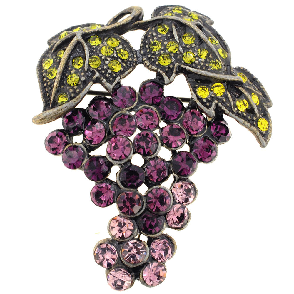 Purple Grape Amethyst Crystal Fruit Pin Brooch