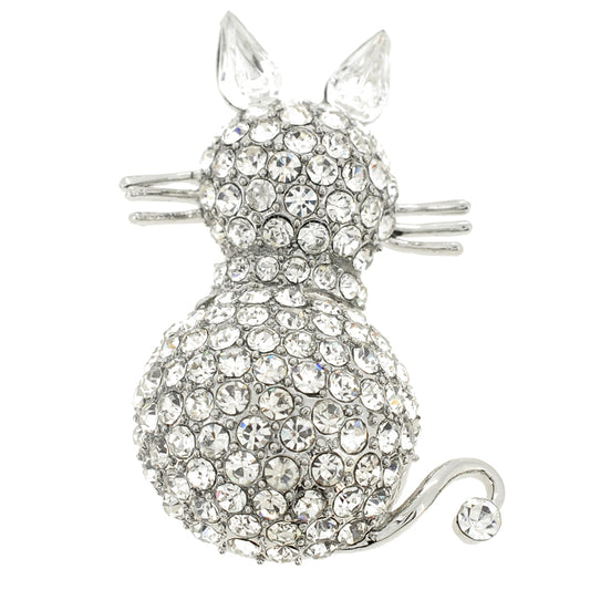 Chrome Cat Kitty Crystal Pin Brooch