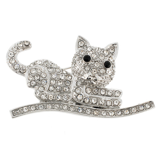 Crystal Cat Kitty Pin Brooch