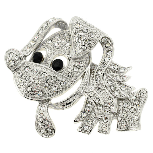 White Crystal Dog Pin Brooch