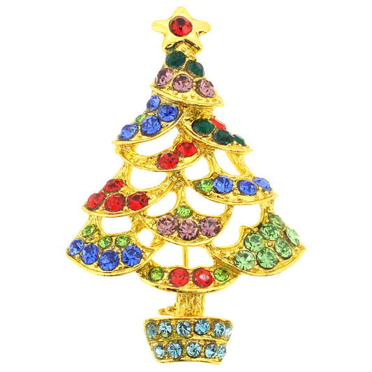 Multicolor Christmas Tree Crystal Pin Brooch