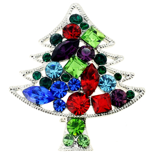 Mutlicolor Christmas Tree Crystal Pin Brooch