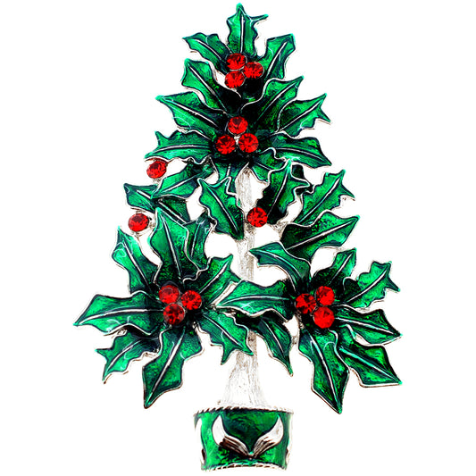 Green Red Christmas Tree Crystal Pin Brooch