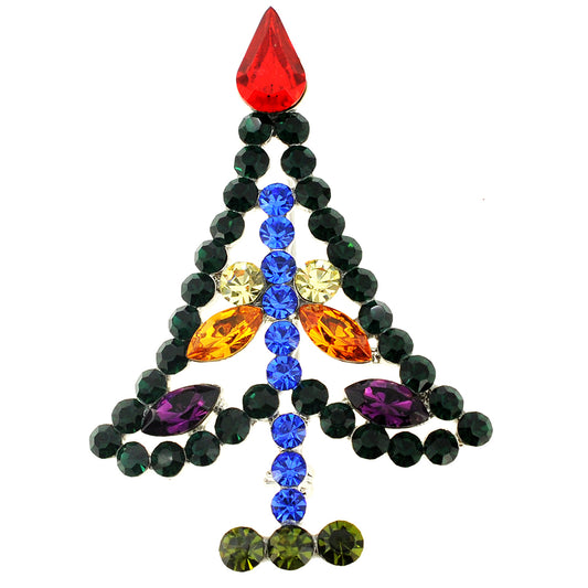 Multicolor Christmas Tree Crystal Pin Brooch