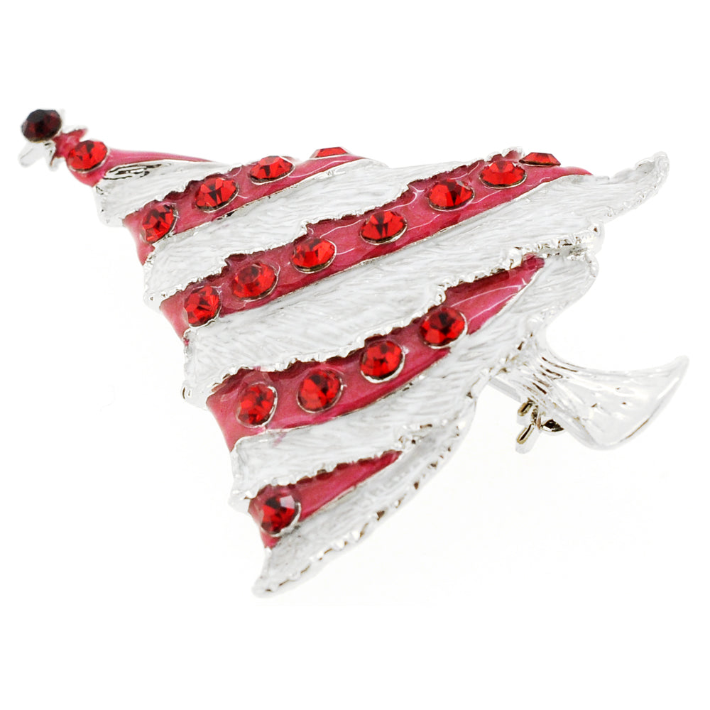 White Red Christmas Tree Crystal Pin Brooch