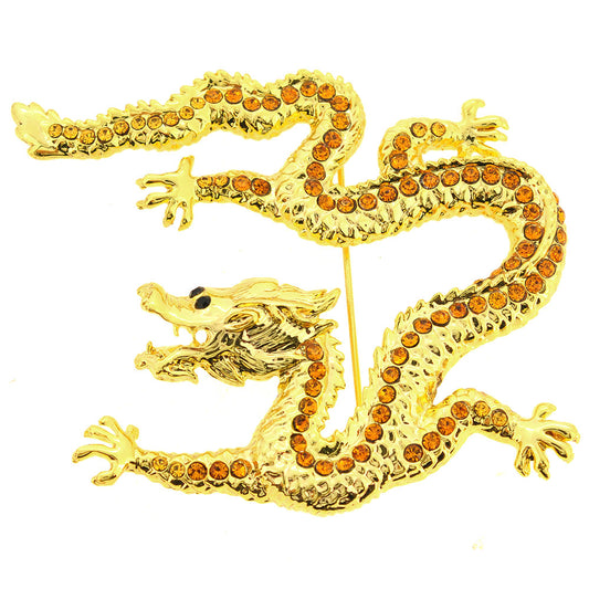 Golden Topaz Crystal Dragon Pin Brooch