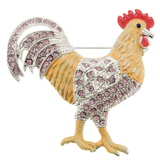 Amethyst Rooster Crystal Pin Brooch