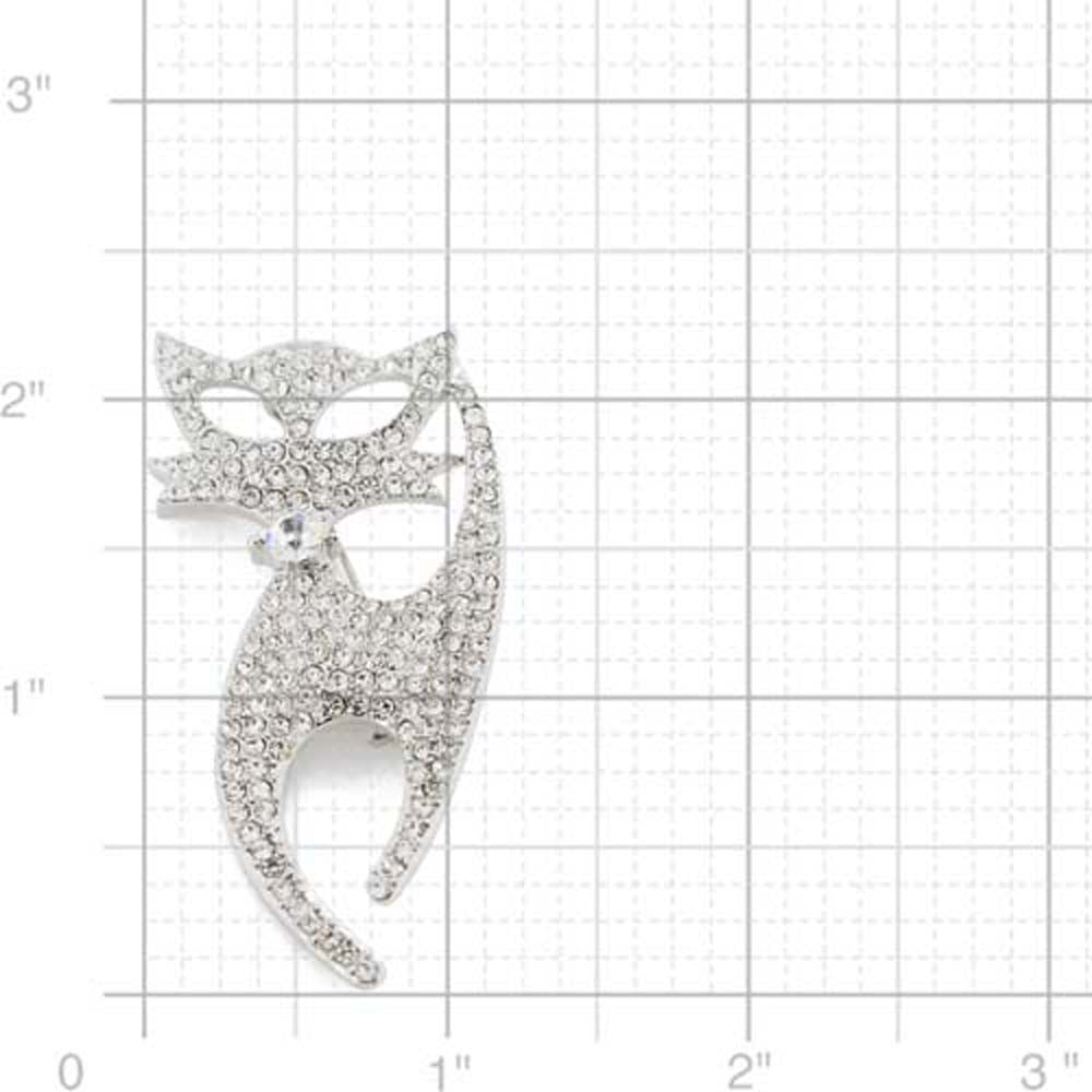 Crystal Silver Cat Pin Brooch