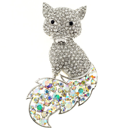 Chrome Fox Crystal Pin Brooch