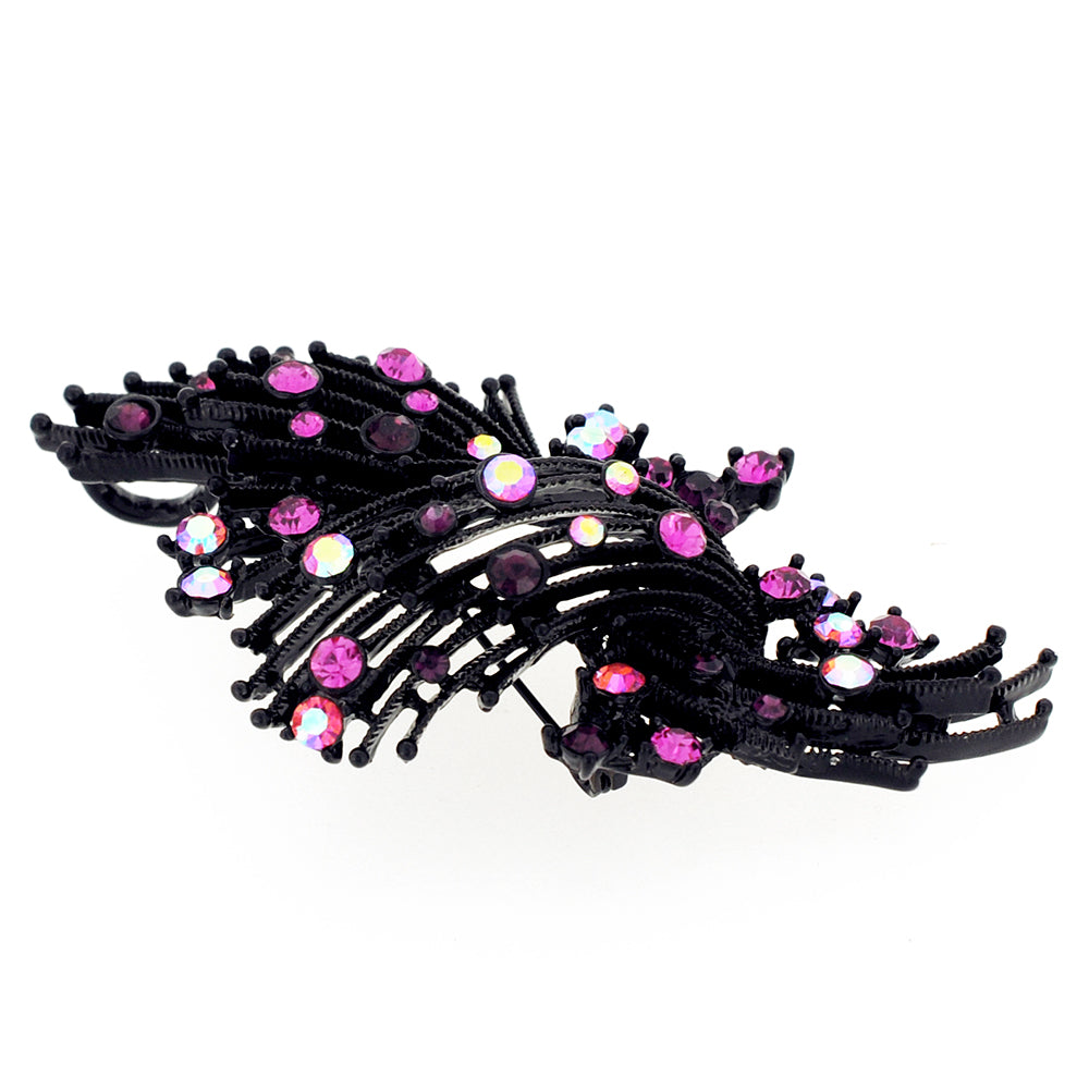 Black Flower with Pink Crystal Pin Brooch