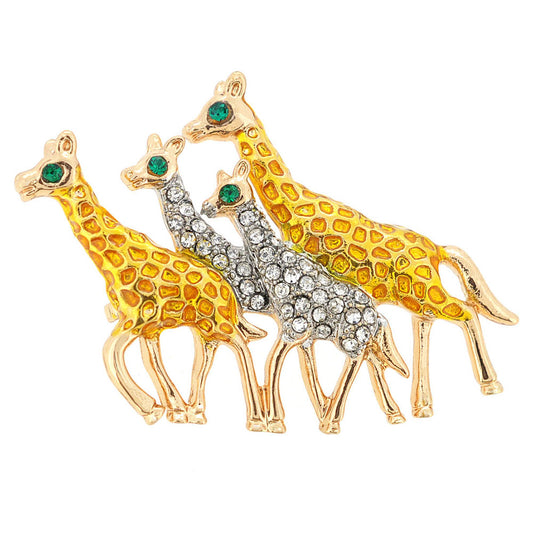 Crystal Golden Brown Four Giraffes Pin Brooch