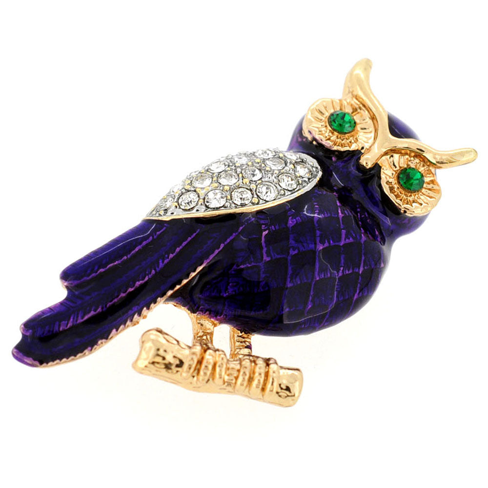 Enamel Purple Owl Crystal Pin Brooch