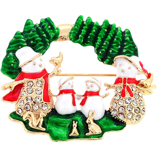 Christmas Snowman Crystal Pin Brooch