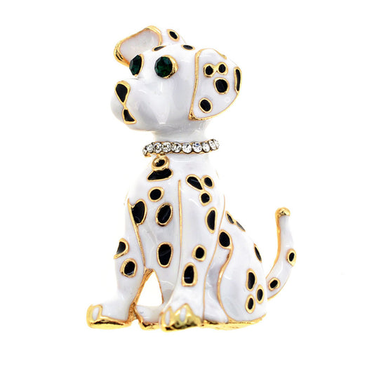 White Black Enamel Dalmatian Dog Pin Brooch