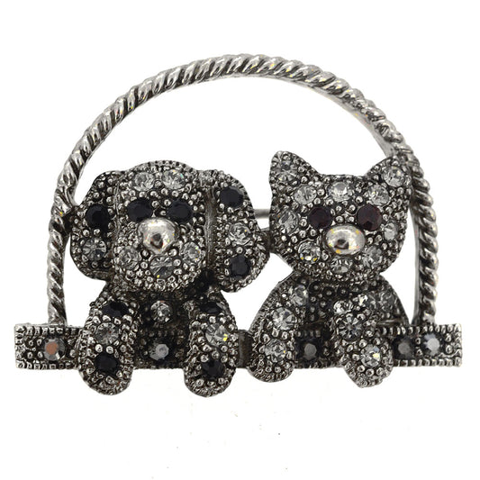 Black Dog And Kitty Pin Brooch