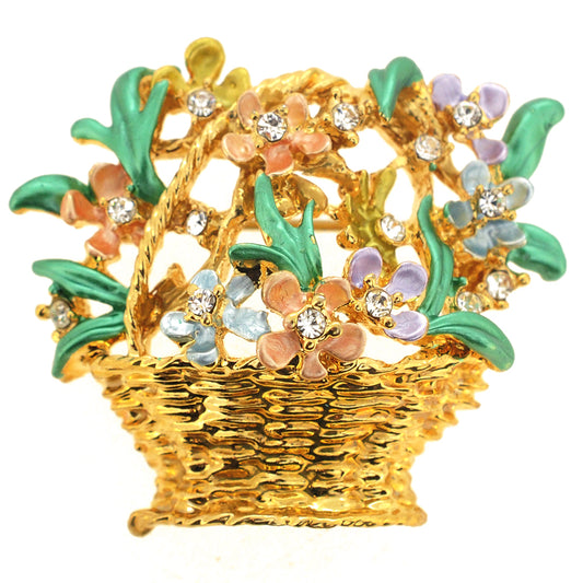 Golden Flower Basket Pin Brooch