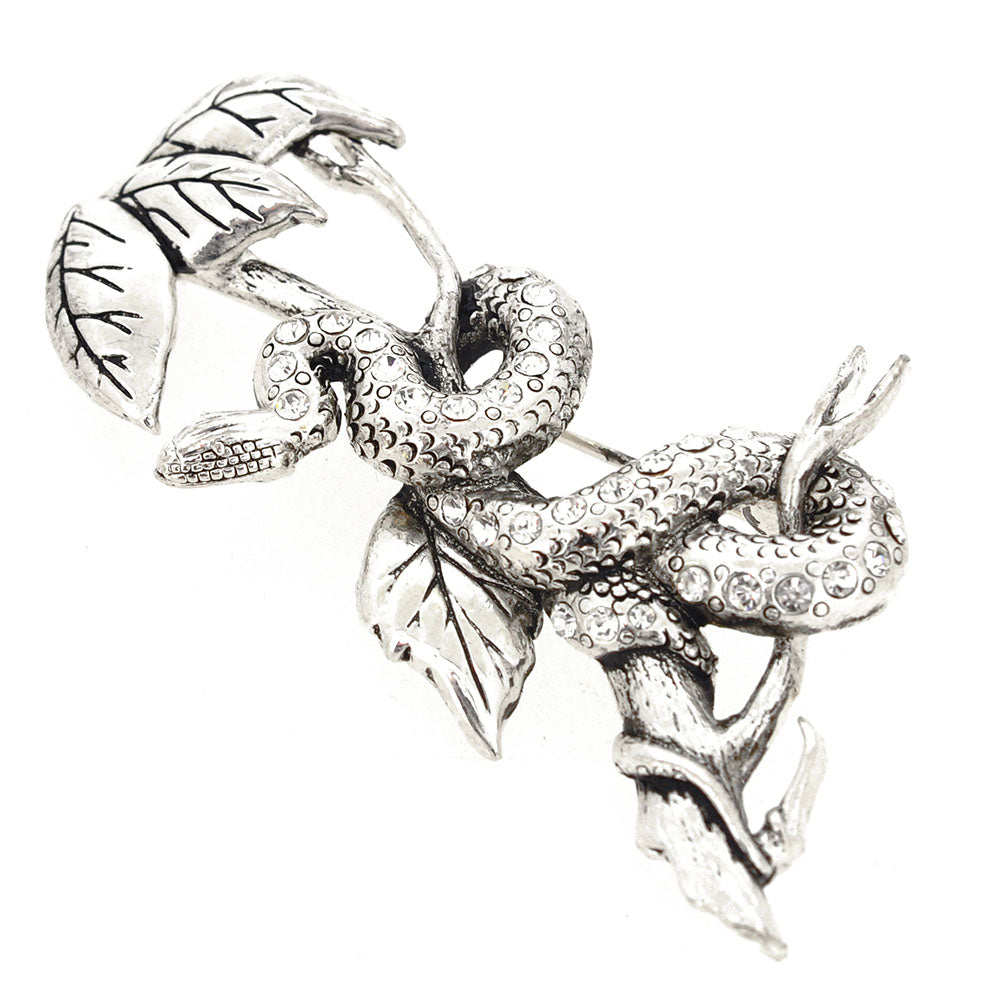 Silver Serpent On A Tree Pin Brooch