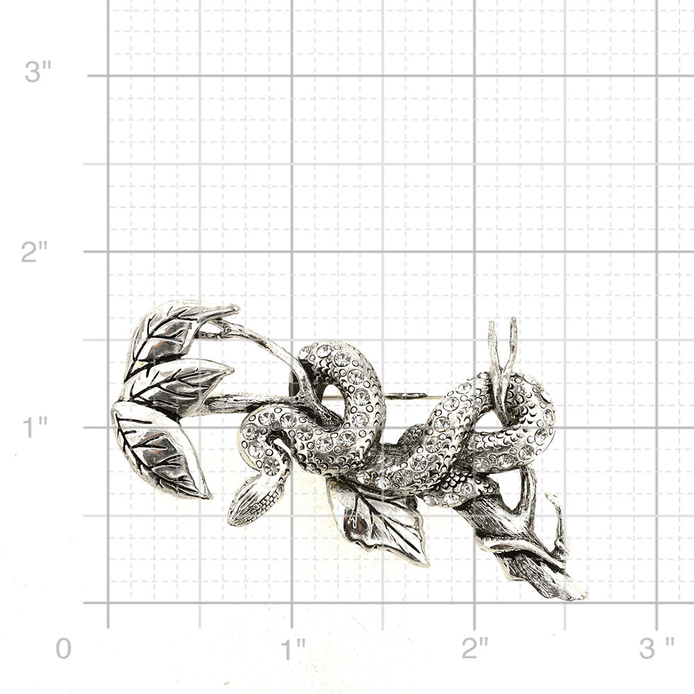 Silver Serpent On A Tree Pin Brooch