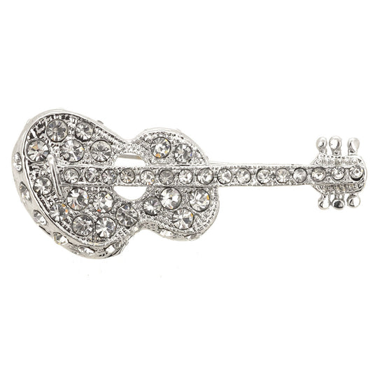 Silver Guitar Pin Brooch