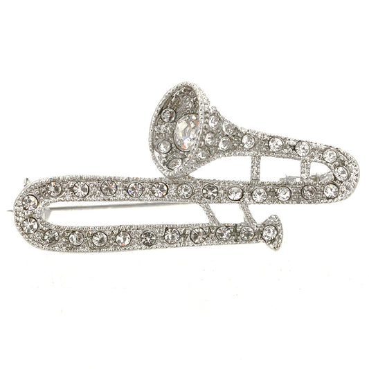 Silver Trombone Pin Brooch