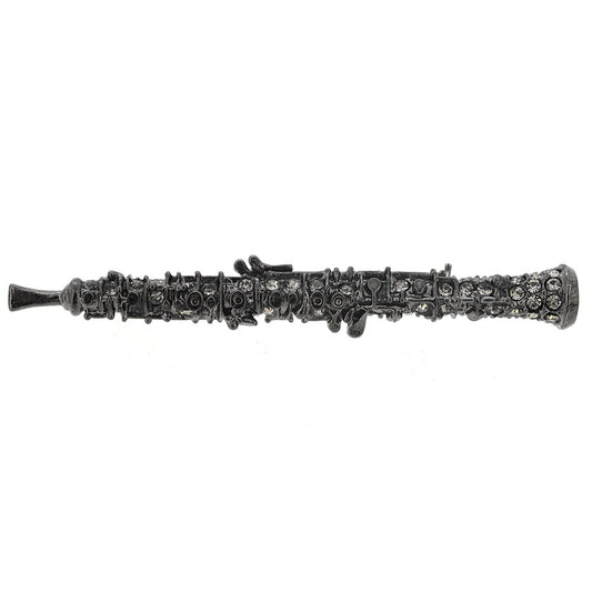 Black Crystal Clarinet Pin Brooch