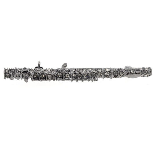 Crystal Black Flute Brooch Pin