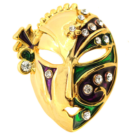 Masquerade Mask Crystal Brooch Pin