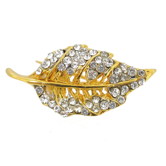 Golden Crystal Fall Leaf Brooch Pin