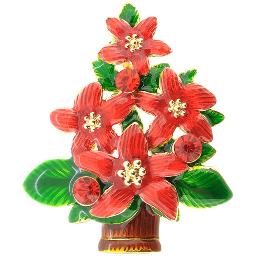 Ruby Poinsettia Christmas Pin Brooch