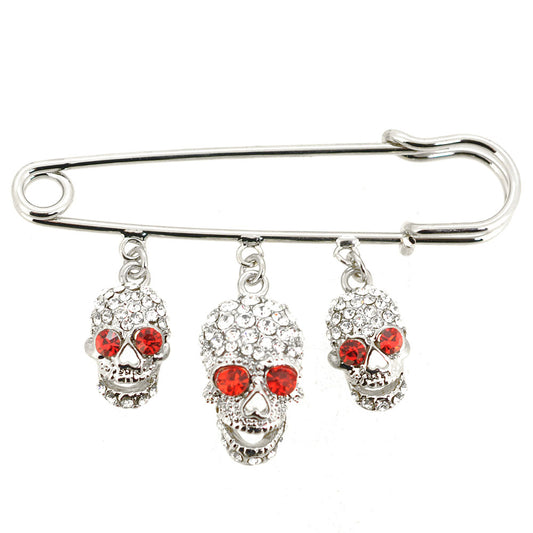 Triple Crystal Skull Charm Brooch