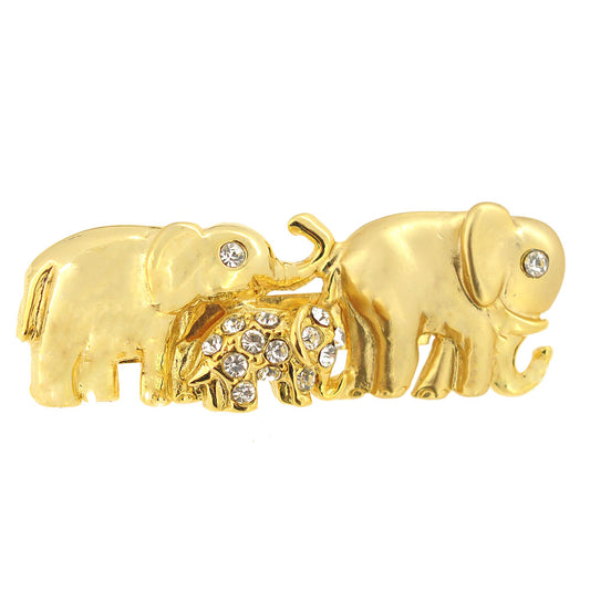 Gold Matte Elephant Family Brooch Pin