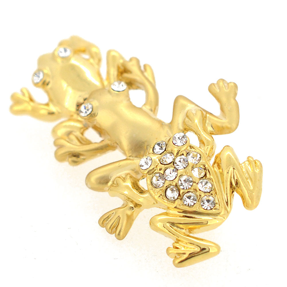 Gold Matte Frog Triplet Brooch Pin