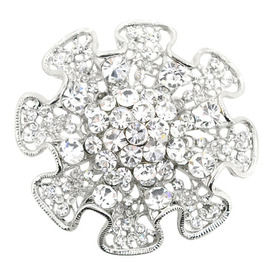 Silver Ruffled Flower Wedding Brooch Pin