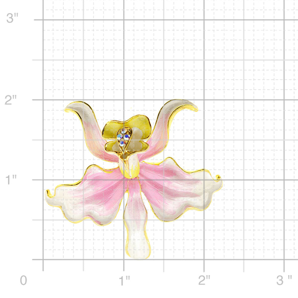 Pink Orchid Flower Swarovski Crystal Pin Brooch