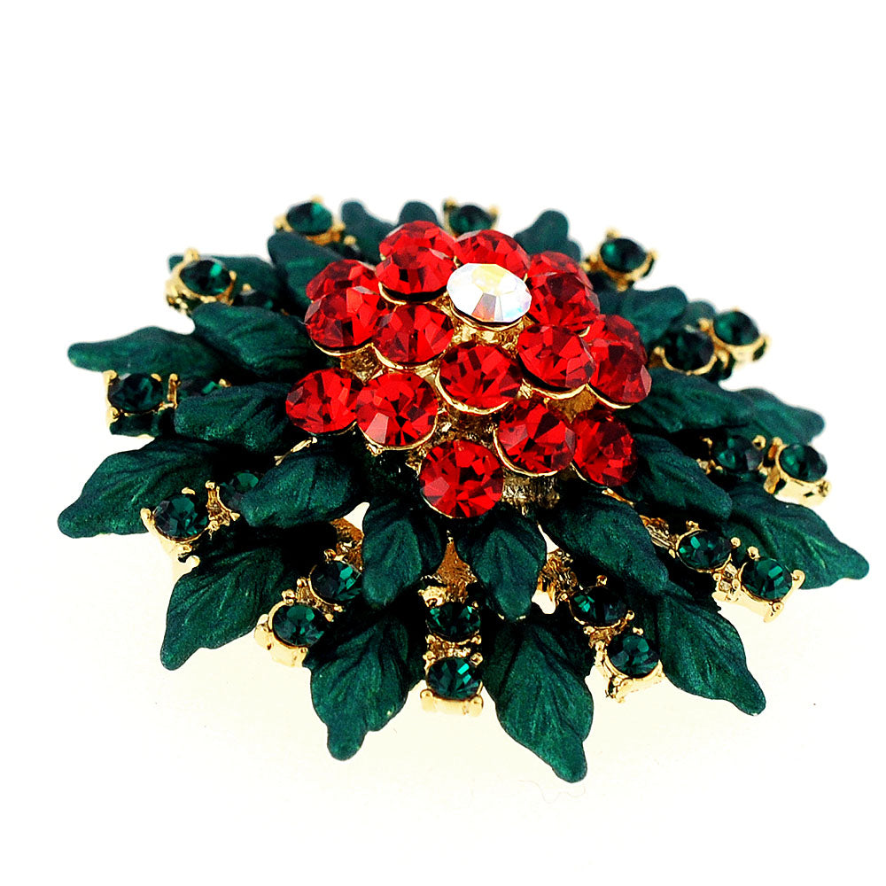 Christmas Poinsettia Flower Swarovski Crystal Pin Brooch